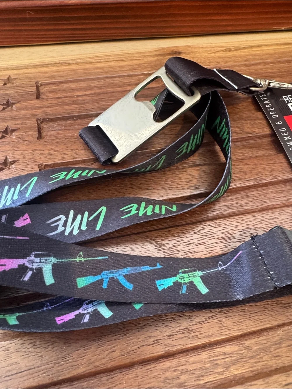 Nine Line Black 'Nine Line' Lanyard with Colorful Rifle Print Bottle Opener